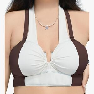 Curv Agile. Women's Brown and White Halter Swim Top. Size 2X. NWT.